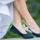 Wedding Shoes - Navy Blue Bridal Ballet Flats, Low Wedding Shoes,Navy Wedding Flats,Navy Satin Flats, Navy Flats,Blue Flats with Ivory Lace.