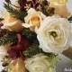 Blush, cream, burgundy, ivory, Bouquet, pine, rose, ranunculus, berries, Real Touch flowers, winter, christmas, silk, wedding