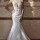 Tarik Ediz 2017 G2047 Sleeveless Chapel Train V-Neck Elegant Mermaid Ivory Satin Appliques Bridal Gown - Brand Wedding Dresses
