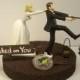 Best CATCH - Hooked on You FISHING with PERSONALIZED Sign ! Funny Wedding Cake Topper Bride and Groom on 6" Base