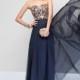 Alyce Prom 6665 Navy/Gold,Ivory Solid Dress - The Unique Prom Store