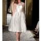 Oleg Cassini - Fall 2015 - Style CWG664 Silk Mikado Sleeveless Tea Length A-line Crystal Illusion Neckline Wedding Dress - Stunning Cheap Wedding Dresses