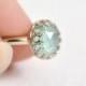 14k White Gold Ring- Aqua Chalcedony Ring- Crown Bezel- Alternative Engagement Ring- Blue Chalcedony Ring- Dainty Ring- Blue Gemstone Ring
