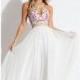 White Beaded Halter Chiffon Gown by Rachel Allan - Color Your Classy Wardrobe