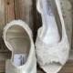 Bridal Ballet Flat Shoe Open toe satin and lace covered flat with hand beaded lace and pearl back