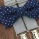 Navy & Gray Bow Tie and Suspender Set for men, boys, toddlers, and babies. Sent 1-3 business days after you order