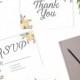 Thank you, RSVP, Wedding Printable Template, Wedding Signage, Party Favor, Wedding Template, Wedding PDF Instant Download - Orange Flower