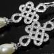Pearl Chandelier Bridal Earrings, Victorian Pearl Wedding Earrings, Swarovski Ivory Pearl Silver Earrings, Teardrop Pearl CZ Dangle Earrings - $37.90 USD