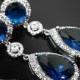Navy Blue Teardrop Bridal Earrings Blue CZ Chandelier Wedding Earrings Royal Blue Halo Silver Earrings Dark Blue Silver Dangle Earring Studs - $33.90 USD