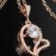 Rose Gold Heart Necklace, Wedding Rose Gold Charm Necklace, CZ Heart Pendant Necklace, Bridal Heart Necklace, Pink Gold CZ Heart Necklace - $27.00 USD