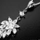 Cubic Zirconia Bridal Necklace Crystal Silver Wedding Necklace Floral CZ Necklace Sparkly Crystal Necklace Bridal Wedding Crystal Jewelry - $25.00 USD
