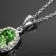 Peridot Oval Crystal Necklace, Swarovski Peridot Rhinestone Necklace, Green Silver Necklace, Bridal Bridesmaid Light Green Wedding Necklace - $27.50 USD