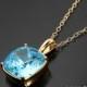 Aquamarine Blue Gold Necklace, Swarovski Aquamarine Square Necklace, Light Blue Crystal Necklace, Blue Sparkly Bridal Bridesmaids Necklaces - $26.00 USD