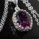 Amethyst Oval Crystal Necklace, Swarovski Amethyst Rhinestone Sterling Silver Necklace, Wedding Purple Necklace, Bridal Bridesmaids Jewelry - $27.50 USD