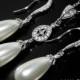 White Pearl Earrings&Necklace Set Swarovski Teardrop Pearl Silver Jewelry Set Bridal Bridesmaid Pearl Jewelry Pearl Wedding Set Prom Jewelry - $49.50 USD