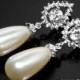 Ivory Pearl Bridal Earrings Swarovski Teardrop Pearl CZ Earrings Wedding Pearl Earrings Bridal Dangle Pearl Earring Bridesmaid Pearl Jewelry - $32.50 USD