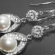 Bridal White Pearl CZ Chandelier Earrings Swarovski White Pearl Silver Wedding Earrings Bridal Pearl Dangle Earrings Bridesmaids Earrings - $32.00 USD