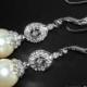 Bridal Chandelier Pearl Earrings Swarovski 10mm Pearl Earrings Ivory Pearl Bridal Earrings Wedding Pearl Earrings Bridal CZ Pearl Earrings - $35.00 USD