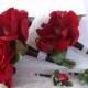 Bridal bouquet 4 piece set red roses red magnolias wedding bouquet