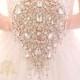 Luxury teardrop jeweled rose gold crystal brooch bouquet by MemoryWedding. Wedding glamour Gatsby crystal bling cascading.