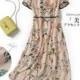 Printed Split Front Crochet Curvy Scoop Neck Romantic Short Sleeves Silk One-Piece Dress - Lafannie Fashion Shop