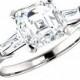 Raven Fine Jewelers, 1.80 Carat Asscher Cut Supernova Moissanite & Tapered Baguette Diamond Engagement Ring, Asscher Rings, Moissanite Rings, Handmade Rings - $2560.00 USD