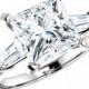Raven Fine Jewelers, 3.10 Carat Princess Cut NEO Moissanite & Tapered Baguette Diamond Engagement Ring, Square Rings, NEO Moissanite Rings, Handmade Rings - $3910.00 USD