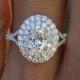 Raven Fine Jewelers, 1.00 Carat Oval Forever One Moissanite & Diamond Double Halo Split Shank Engagement Ring, Anniversary Rings, Moissanite Rings for Women, 1ct - $2975.00 USD