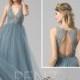 Bridesmaid Dress Dusty Blue Tulle Wedding Dress,Illusion V Neck Maxi Dress,Open Back Lace Party Dress,Sleeveless A Line Evening Dress(LS391)