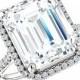 7 Carat Emerald Harro Moissanite & Diamond Halo Engaegment Ring 18k or Platinum, Emerald Moissanite Rings, Luxury Rings, 7.00 CT Moissanite - $6875.00 USD