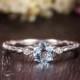 Antique Aquamarine Engagement Ring Women White Gold Solitaire Mini Ring March Birthstone Ring Diamond Minimalist Anniversary Promise Bridal