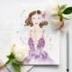 Card For her Watercolor fashion illustration Greeting card Girly Girl card Flower dress Purple dress Watercolor painting Glitter card Sketch - $5.60 USD