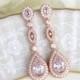 Rose Gold earrings, Bridal earrings, Bridal jewelry, Long earrings, Teardrop Wedding earrings, Bridesmaid earrings, Crystal Dangle earrings