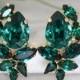 Emerald Earrings, Emerald Swarovski Cluster Earrings, Bridal Emerald Earrings, Bridesmaids Earrings, Emerald Crystal Earrings, Gift for her