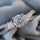 Past Present Future Three Stone Engagement Ring, Bridal Ring, Wedding Ring Promise Ring Man Made Lab Created Diamond Simulant 14k White Gold