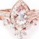 Pear Morganite Halo Engagement Ring   Wedding Ring, 14k or 18k Gold Morganite Bridal Set, Art Deco Set, Matching Diamond Side Band - $1568.00 USD