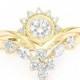 Diamond Crown Rings Bridal Set, Art-Deco Engagement Ring   Matching Side Band - Marquise Diamond Wedding Ring - Chevron V-Ring - $1995.00 USD