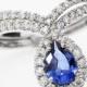 Blue Sapphire Peare Shaped Diamond Wedding Engagement Ring Set - "Bliss&quot - Gemstone Blue Engagement Ring- Handmade by Silly Shiny - $2200.00 USD