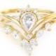1/2 Ct Natural Diamonds Bridal Rings Set, Pear Diamond Engagement Ring SUNRISE Marquise Diamonds Side Band HERMES V Ring, 14K/18K Solid Gold - $1990.00 USD