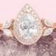 Natural Diamond 1 Carat Engagement Ring; Pear Diamond Halo Engagement Ring, Pave Band; GIA Certified Diamond Unique Designer Fantasy Ring - $5780.00 USD
