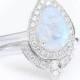 Moonstone diamond engagement rings set 14K White Gold, Size 5.25 - READY to ship - $950.00 USD