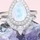 Moonstone Engagement Ring, Gold Moonstone Ring, Engagement Moonstone ring, Birthstone Ring, Pear Moonstone Ring, 14K White Gold Ring - $995.00 USD