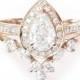 Pear Diamond Halo Engagement Ring   Matching Marquise Crown Ring Side Band, 14k or 18k Gold Diamond Bridal Set, Diamond Engaement Set - $4400.00 USD