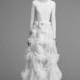 Viktor&Rolf Fall/Winter 2018 Vogue Court Train Ivory High Neck Aline Hand-made Flowers Tulle Long Sleeves Wedding Gown - Charming Wedding Party Dresses