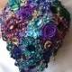 Peacock Brooch Bouquet Wedding Dress Jewelry Bouquet Bridal Bouquet Crystal Bouquet Purple Blue Eggplant Gold Turquoise Plum Emerald Bouquet
