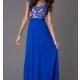 Floor Length Cap Sleeve Dress with Illusion Lace - Brand Prom Dresses