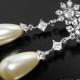 Teardrop Pearl CZ Bridal Earrings, Swarovski Ivory Cream Pearl Silver Earrings, Pearl Bridal Earrings, Wedding Pearl Chandelier, Weddings - $28.50 USD