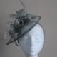Silver Grey Gray Sinamay and Feather Fascinator Formal Hat on a hair band, Ascot, Melbourne Cup mother of the bride