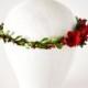 Boxwood and red velvet flower crown. Christmas flower crown. Red holiday headband. Christmas floral halo. Christmas wedding circlet.