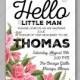 Baby shower invitation template with tropical flowers of magnolia